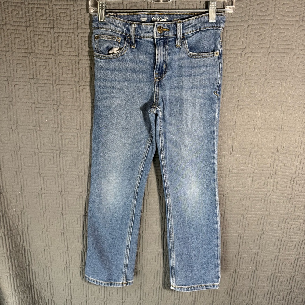 Cat & Jack Jeans Boys Size 8 Blue Straight Stretch Adjustable Waist